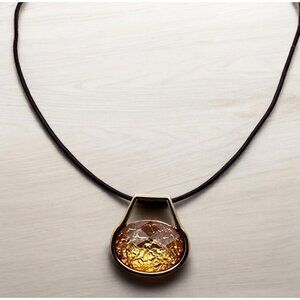 Vintage Gold Foil Pendant Necklace Black Cord Gold Tone Chic Boho Statement